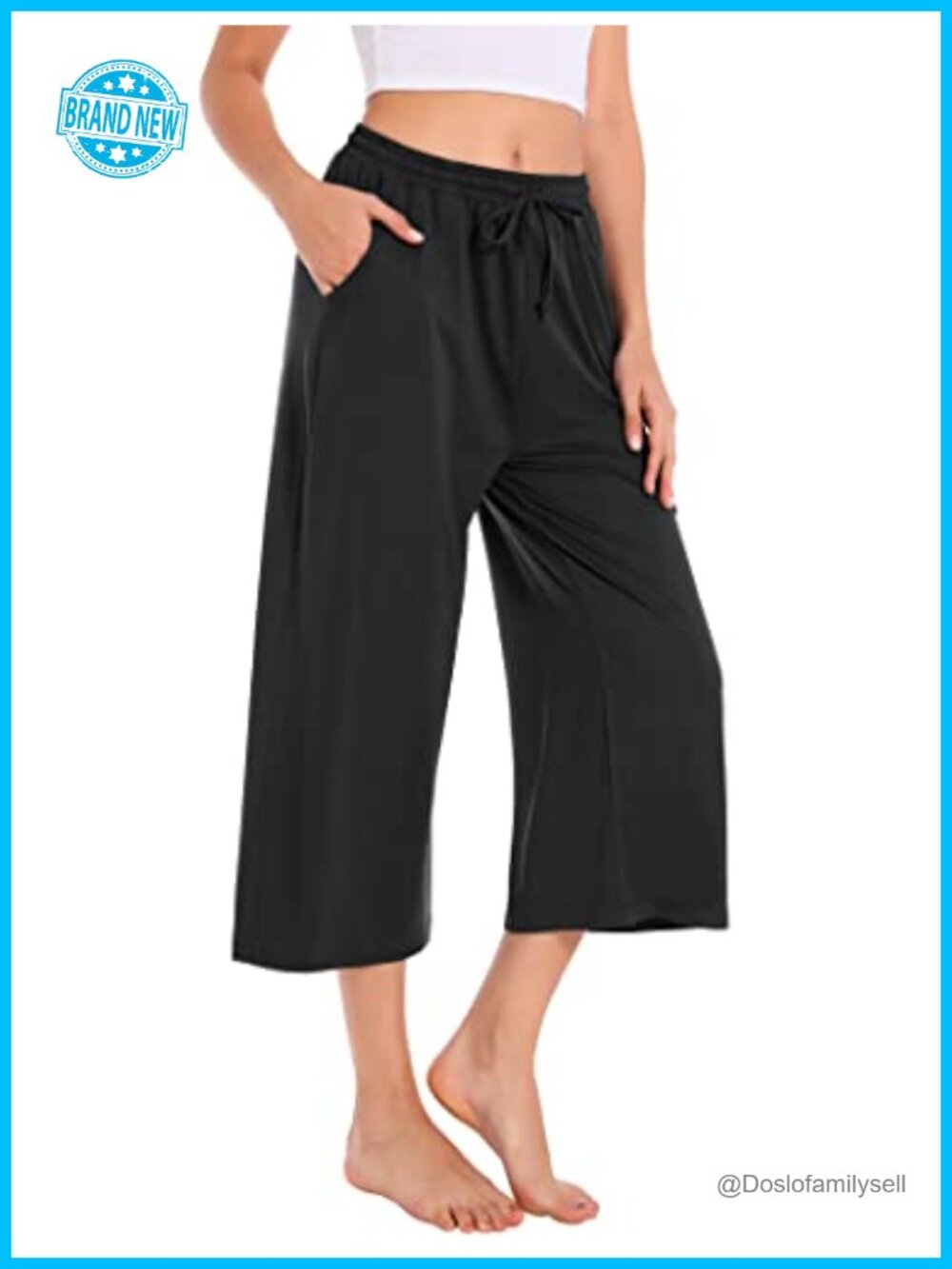 Womens Capri Yoga Pants Wide Leg Quick Dry Drawstring Workout Sweatpants Pockets